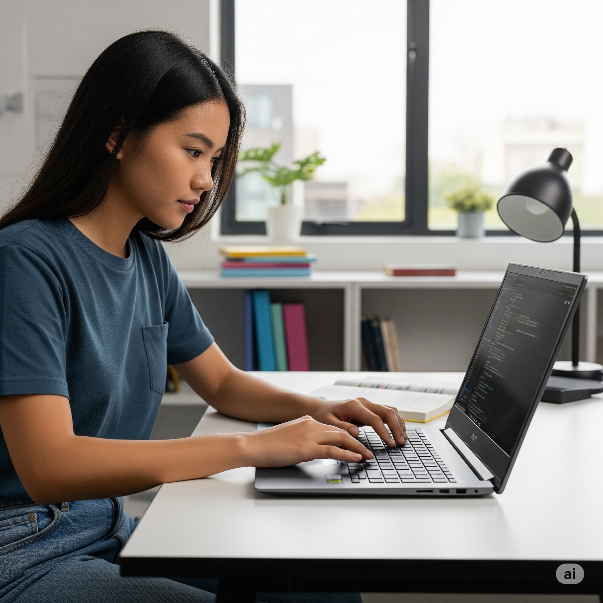 Student working on acer aspire 14 ai labtop
